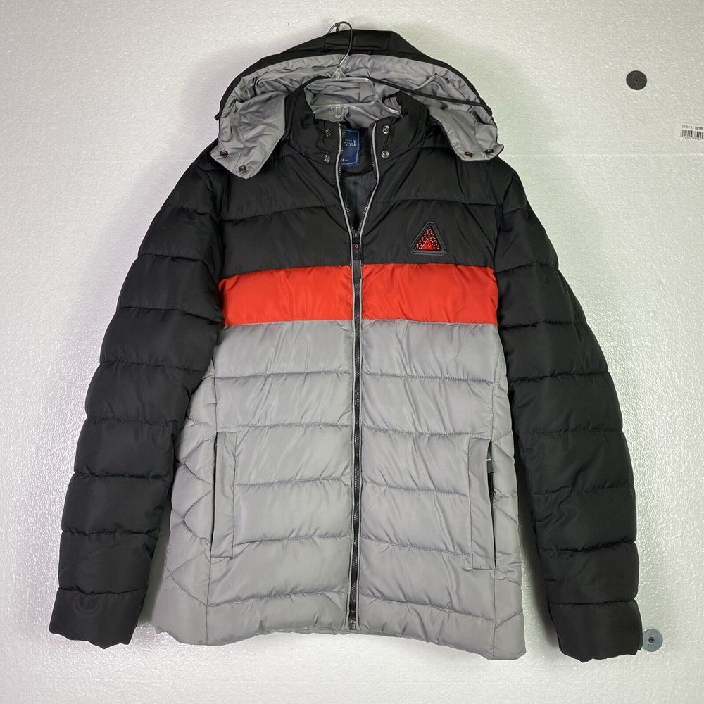 Roosevelt Puffer Jacket Womens Coat Size M Gray Black Zip Up Detatchable hood‎
